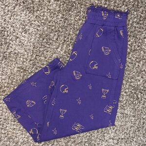 🏈Umgee Purple and Gold Wide Leg Terry Waistband Pants/Cropped Football Game Day!